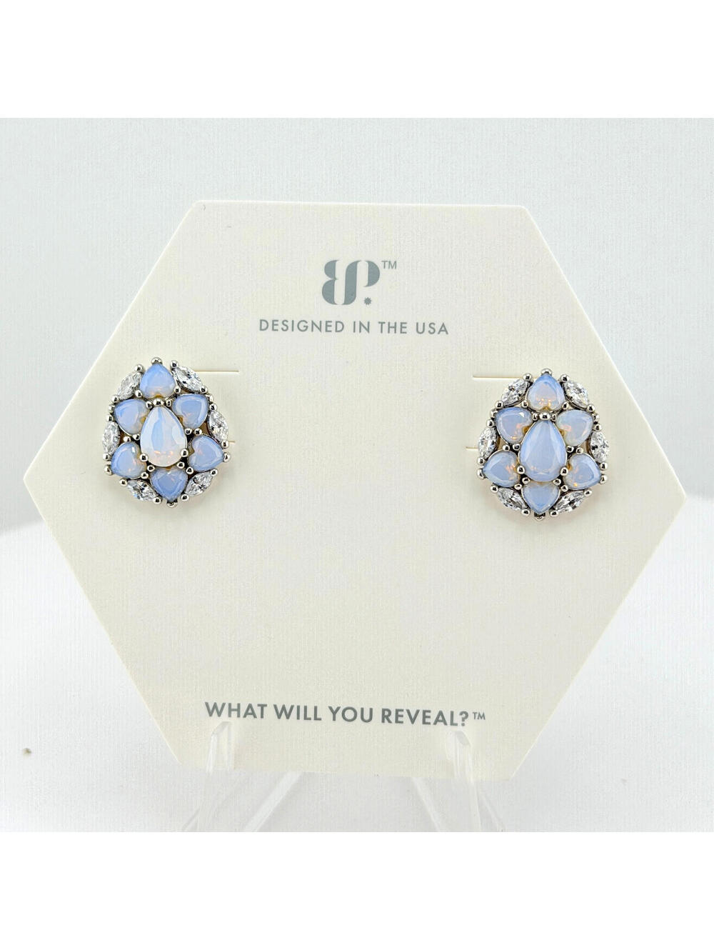 Bomb Party Stud Earrings "Her Royal Empire" Moonstone on Rhodium